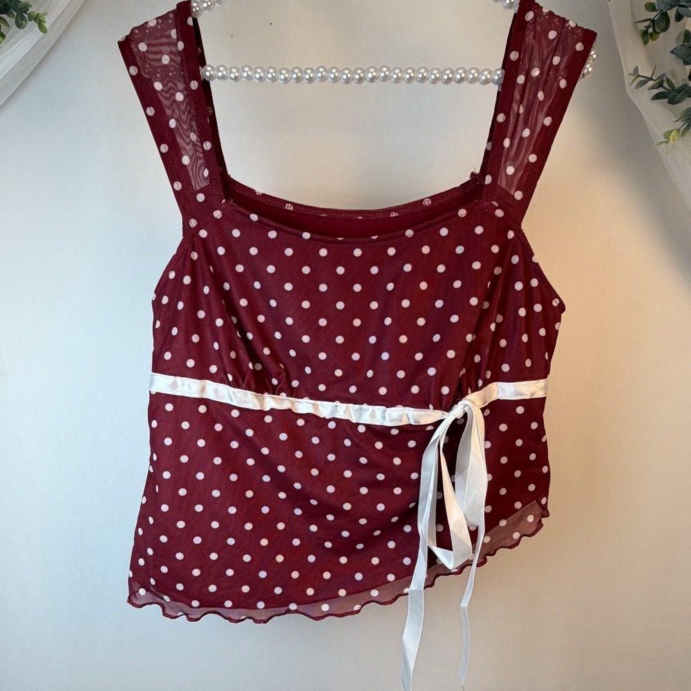 Women's Red Polka Dot Sleeveless Shirt Size 0XL